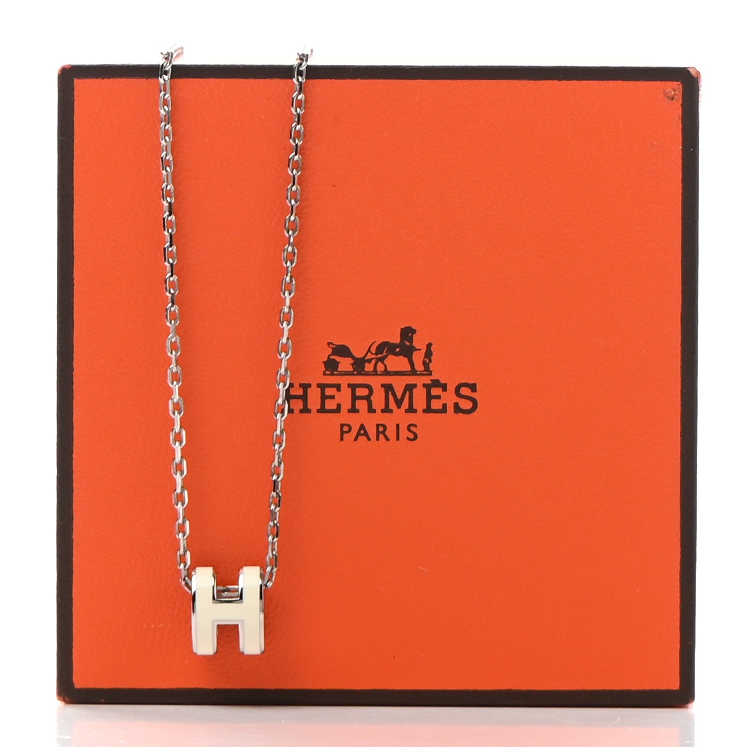 Hermes Lacquered Palladium Mini Pop H Pendant Necklace White 8 of 8