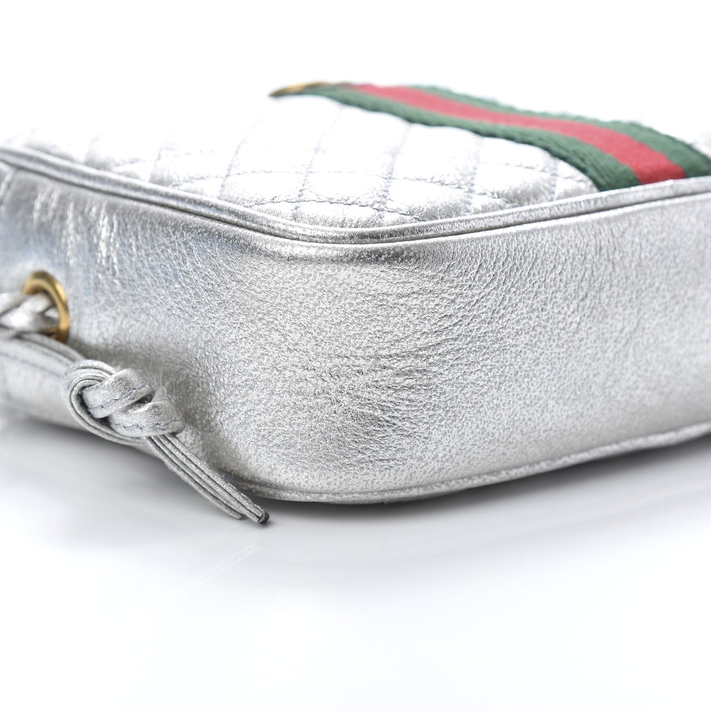 Laminated Nappa Web Trapuntata Mini GG Shoulder Bag Argento