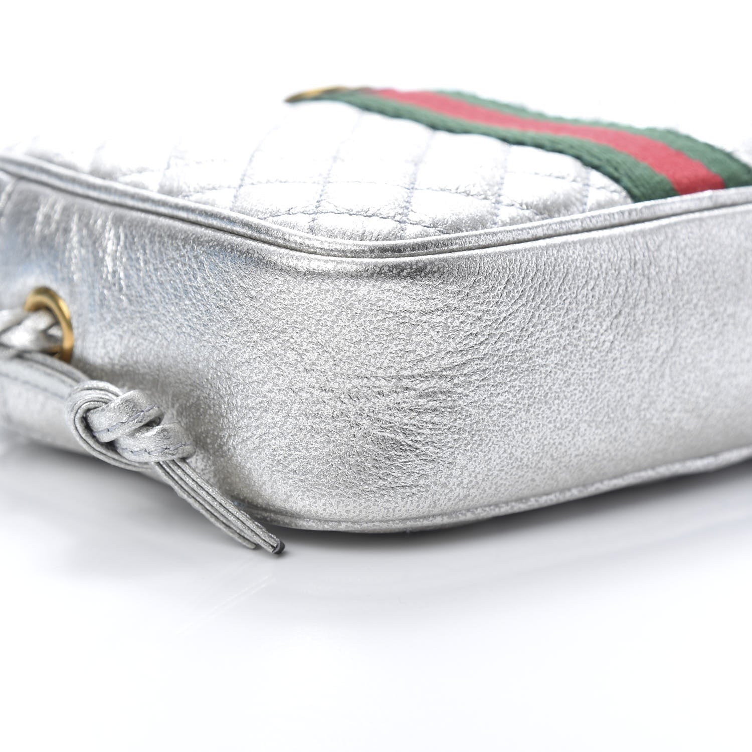 Gucci Laminated Nappa Web Trapuntata Mini GG Shoulder Bag Argento 8 of 10