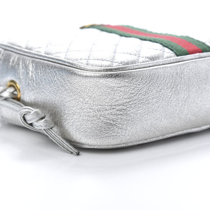 Gucci Laminated Nappa Web Trapuntata Mini GG Shoulder Bag Argento 8 of 10