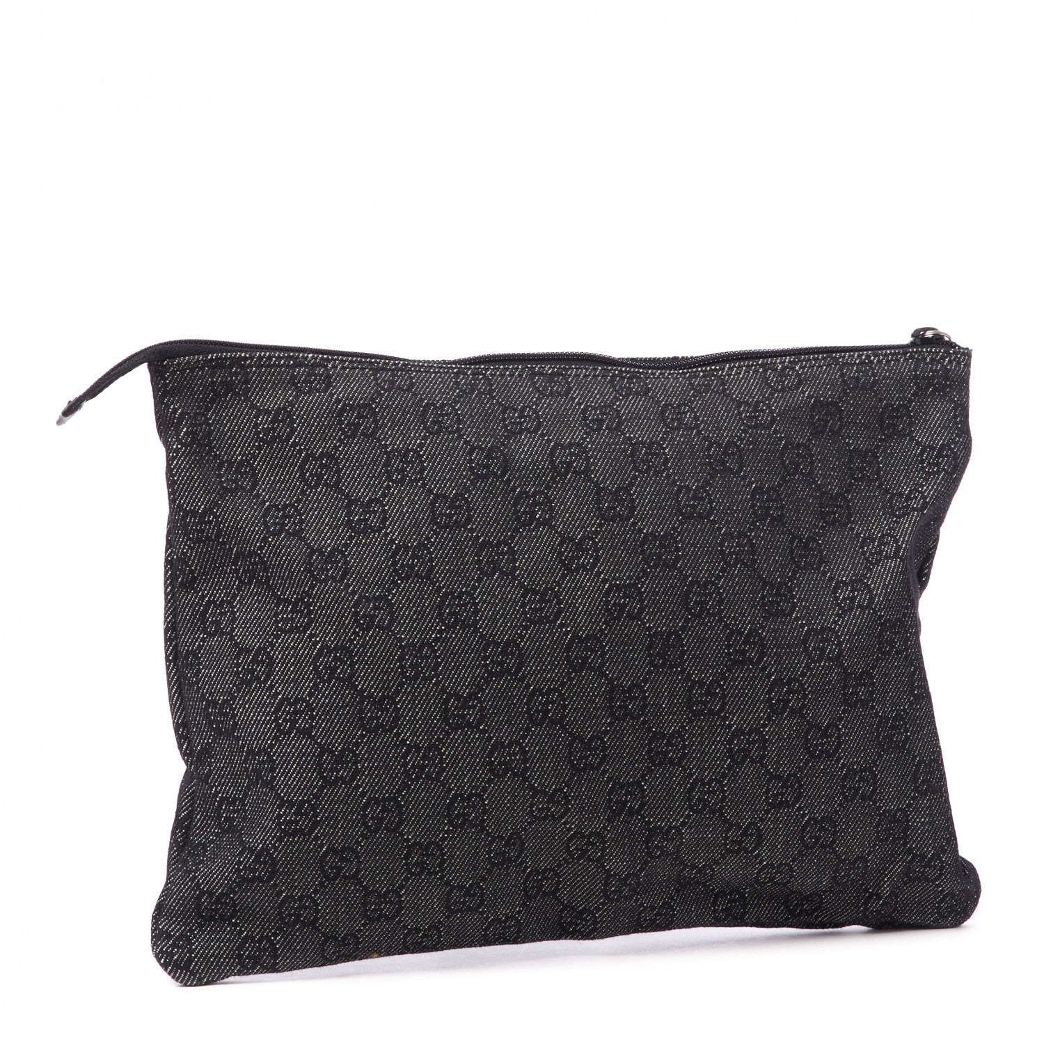 Gucci Denim Monogram Zip Top Pouch Black 2 of 7