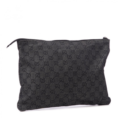 Gucci Denim Monogram Zip Top Pouch Black 2 of 7