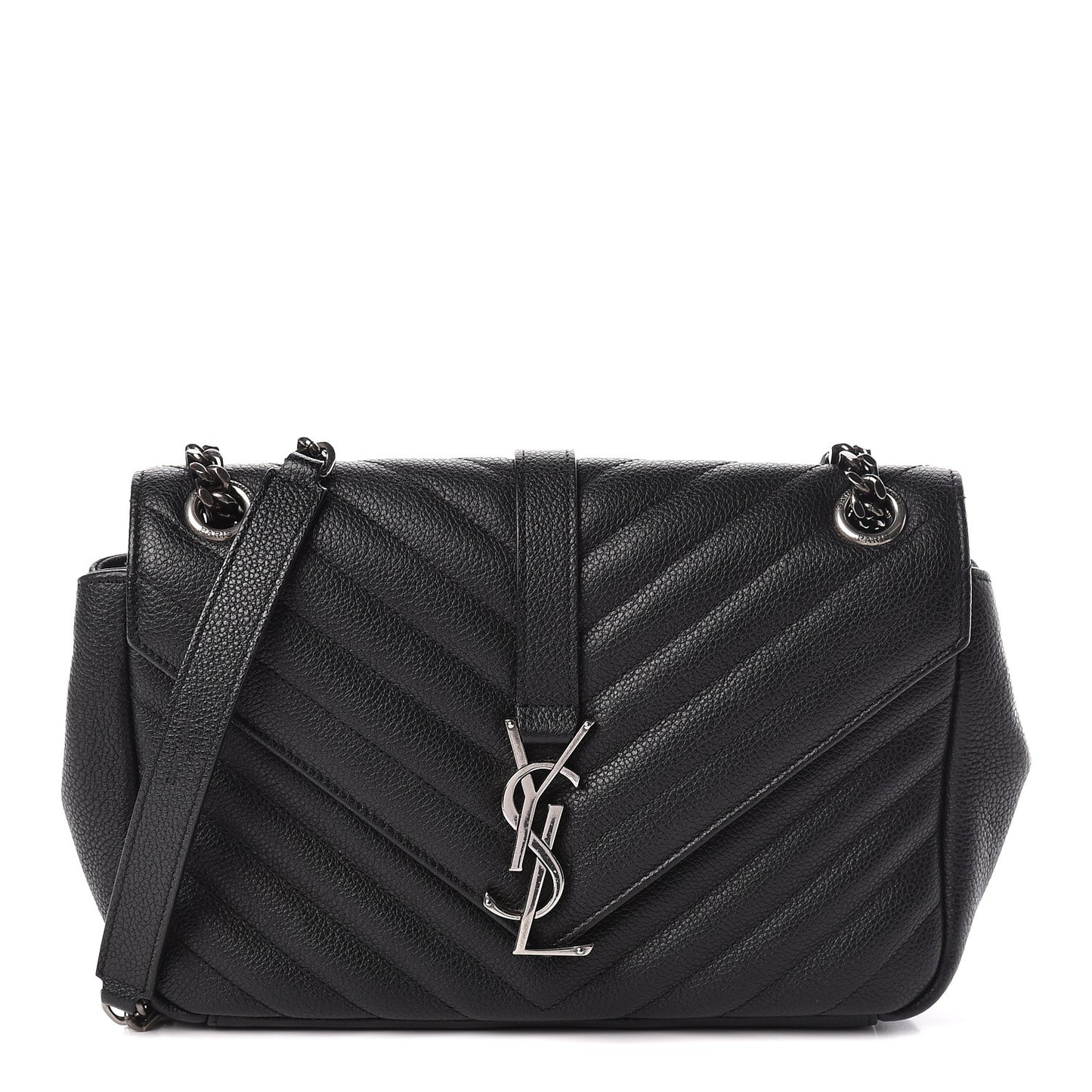 Grained Calfskin Matelasse Chevron Medium Monogram Chain Bag Black