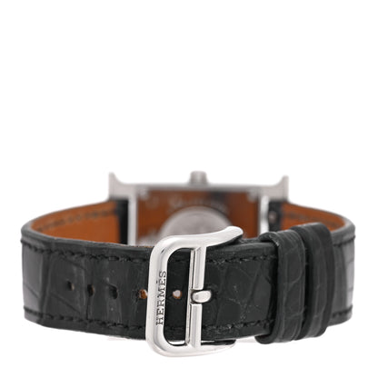 Hermes Stainless Steel Alligator Diamond Bezel Mother of Pearl 21mm Heure H Hour Quartz Watch Noir 3 of 4