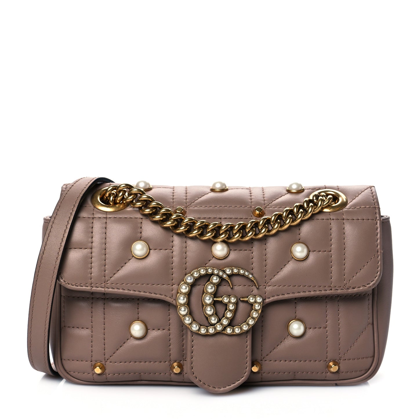 Calfskin Matelasse Studded Mini Pearly GG Marmont Shoulder Bag Porcelain Rose