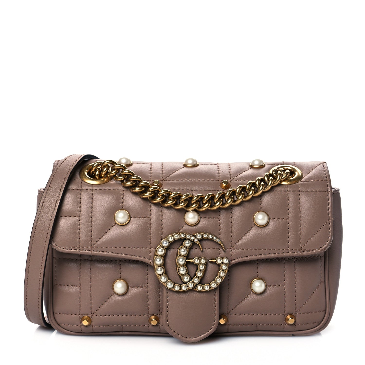 Gucci Calfskin Matelasse Studded Mini Pearly GG Marmont Shoulder Bag Porcelain Rose 1 of 10