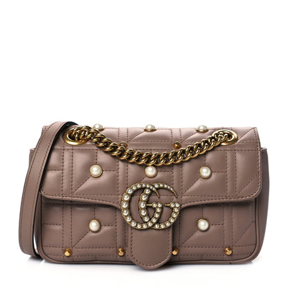 Gucci Calfskin Matelasse Studded Mini Pearly GG Marmont Shoulder Bag Porcelain Rose 1 of 10