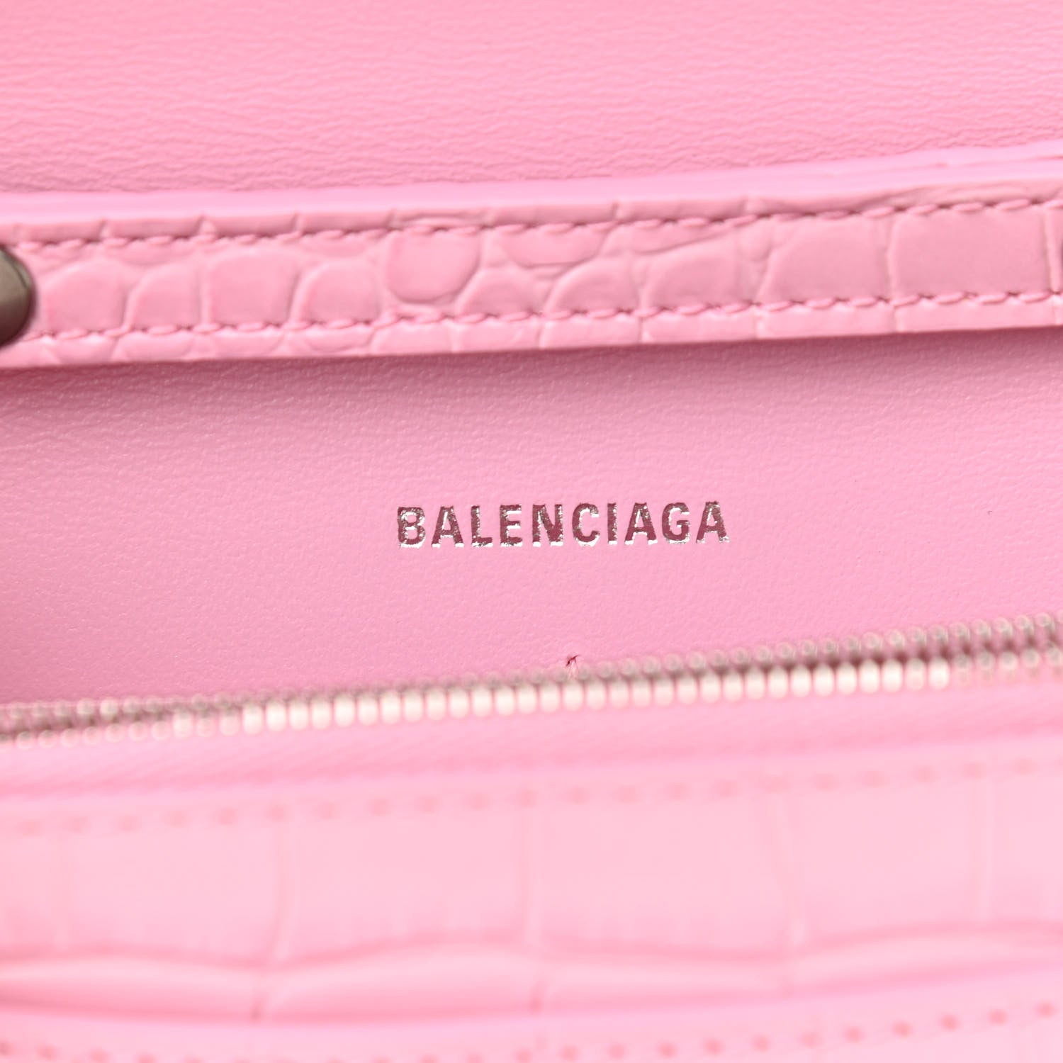 Balenciaga Shiny Calfskin Crocodile Embossed Hourglass Chain Bag Candy Pink 6 of 10
