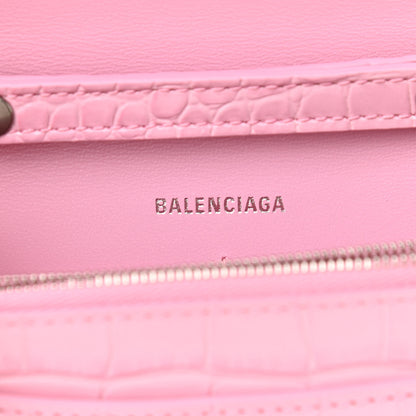 Balenciaga Shiny Calfskin Crocodile Embossed Hourglass Chain Bag Candy Pink 6 of 10