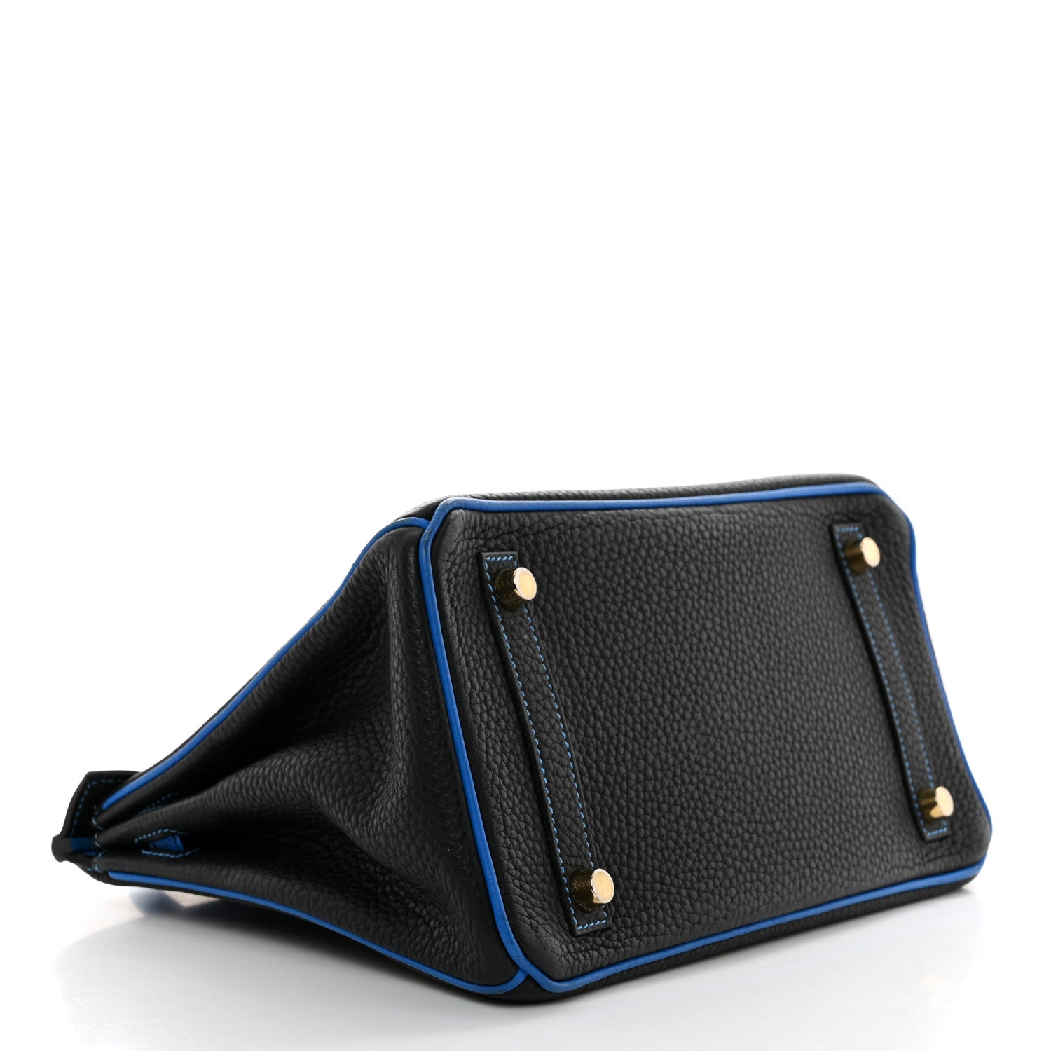 Hermes Taurillon Clemence Horseshoe Birkin 25 Black Bleu Hydra 4 of 14