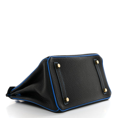 Hermes Taurillon Clemence Horseshoe Birkin 25 Black Bleu Hydra 4 of 14