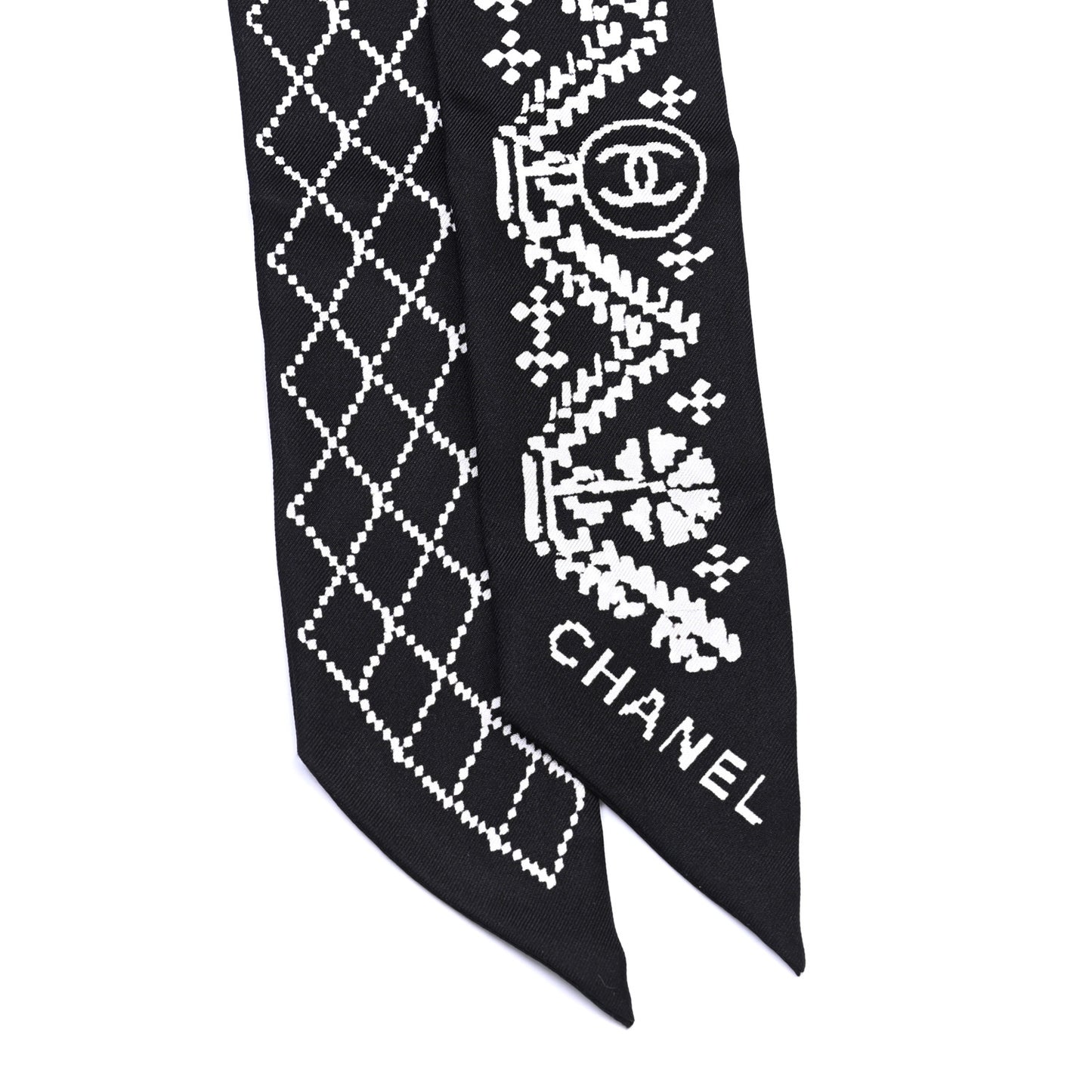 Silk Logo Slim Bandeau Scarf Black White