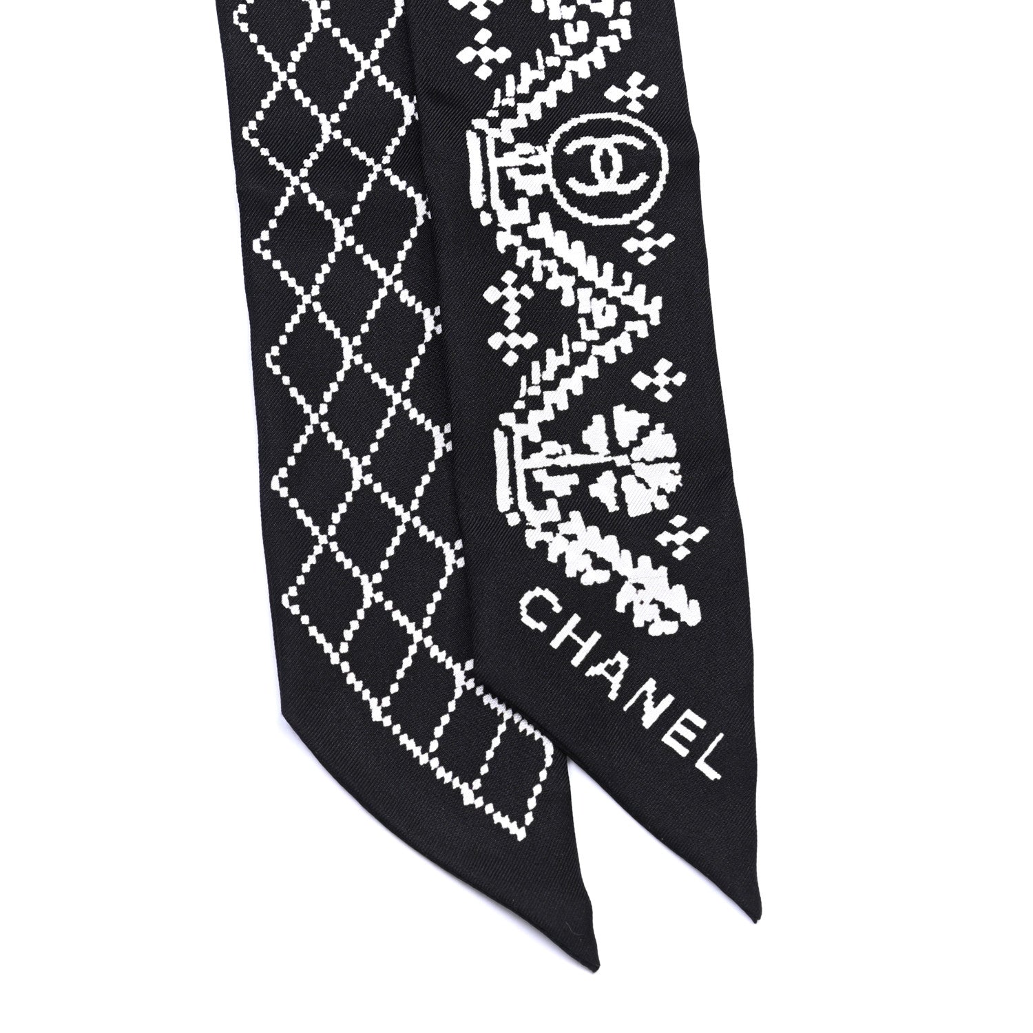 Chanel Silk Logo Slim Bandeau Scarf Black White 2 of 3