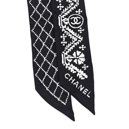 Chanel Silk Logo Slim Bandeau Scarf Black White 2 of 3