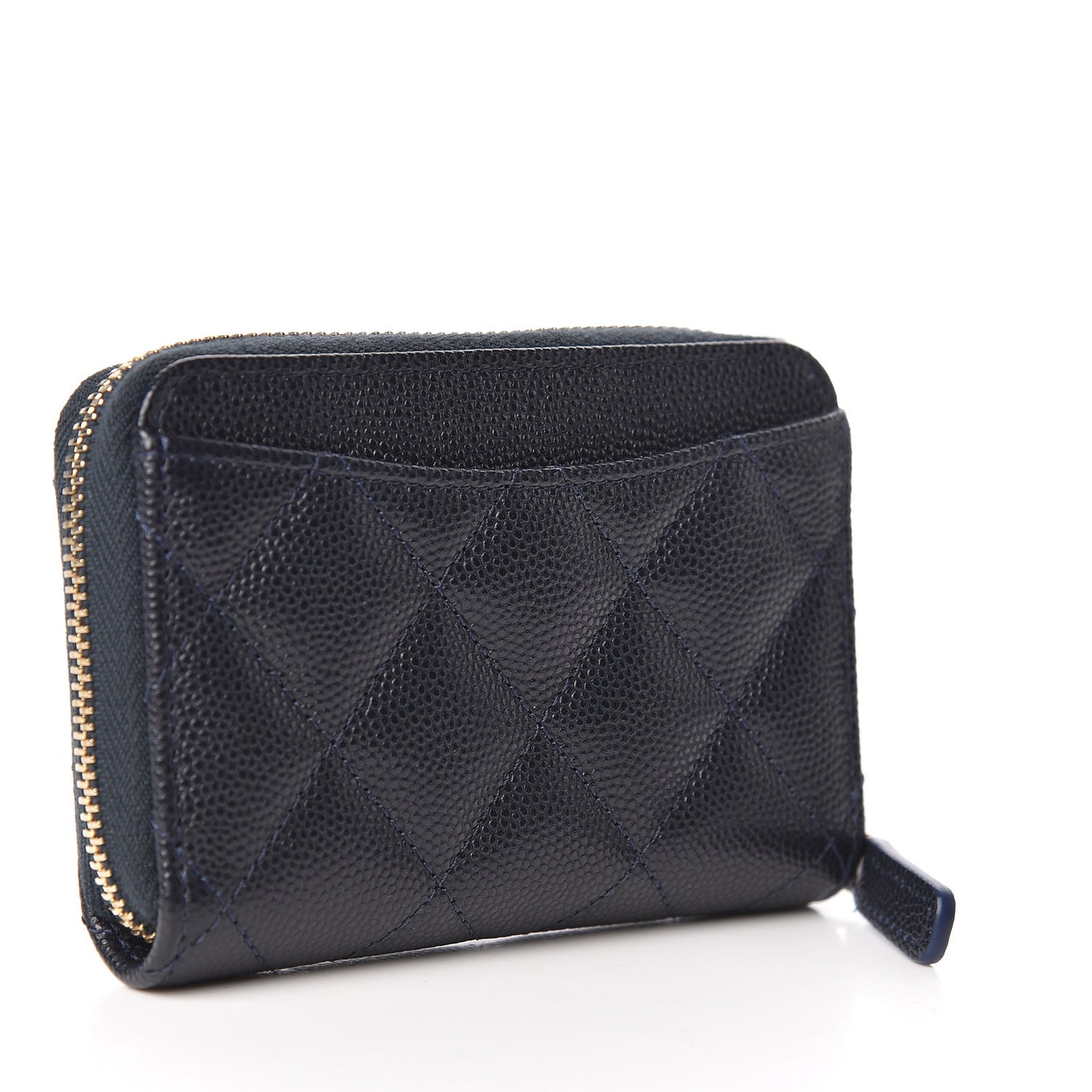 Caviar Quilted Zip Coin Purse Navy Blue
