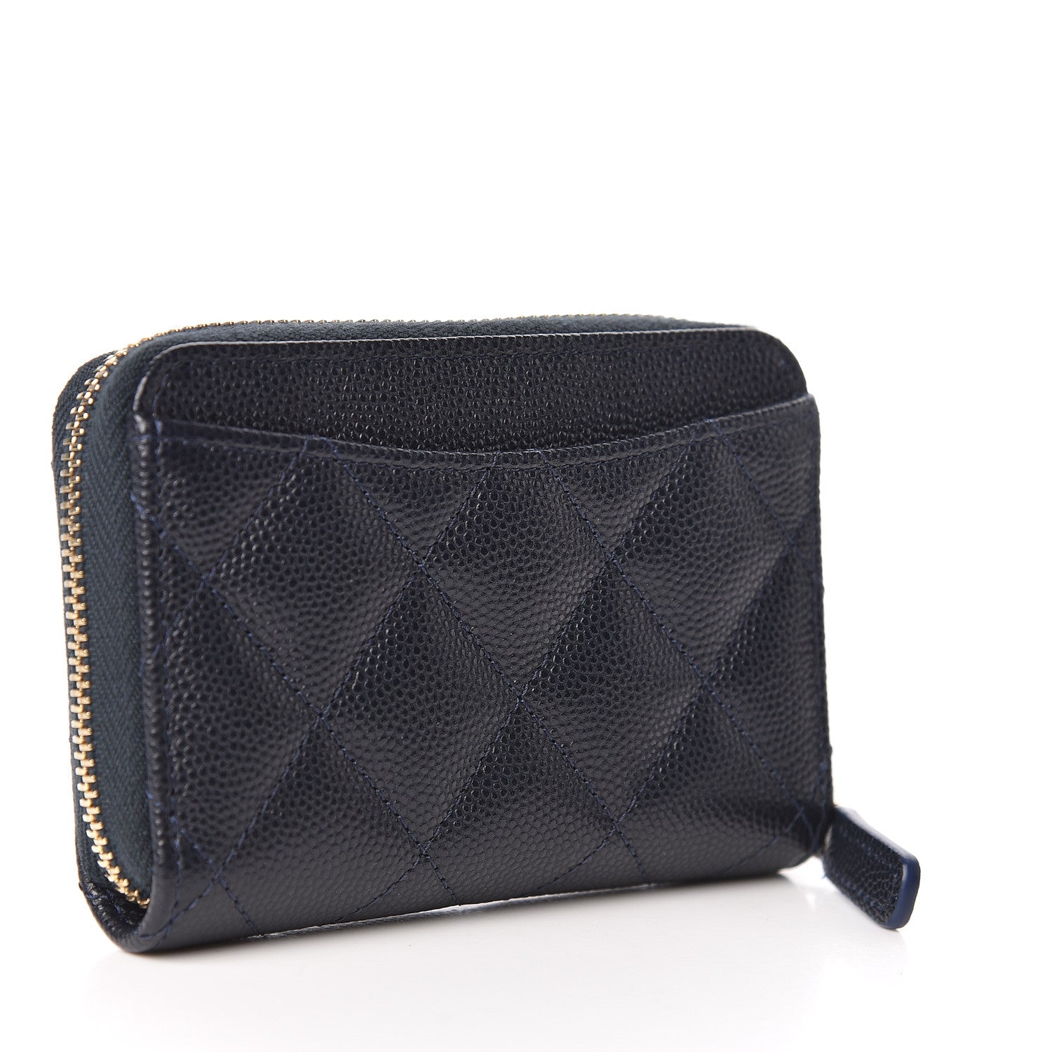 Chanel Caviar Quilted Zip Coin Purse Navy Blue 3 of 8