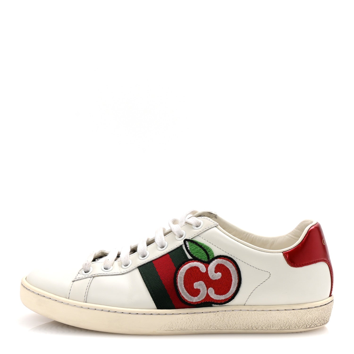 Gucci Calfskin Web GG Apple Embroidered Womens Ace Sneakers 38 White 1 of 10