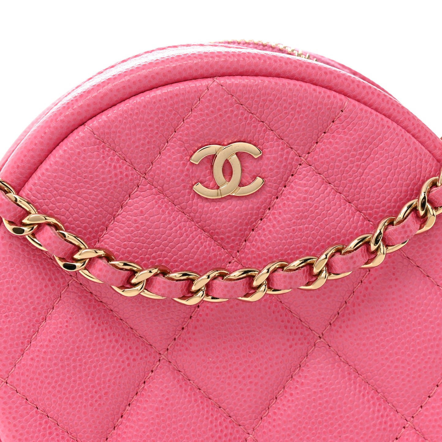 Caviar Quilted Round Clutch With Chain Pink