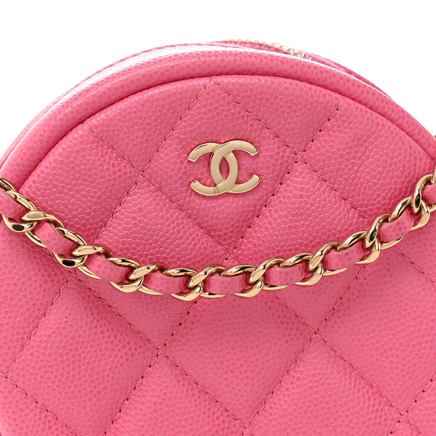Chanel Caviar Quilted Round Clutch With Chain Pink 8 of 10