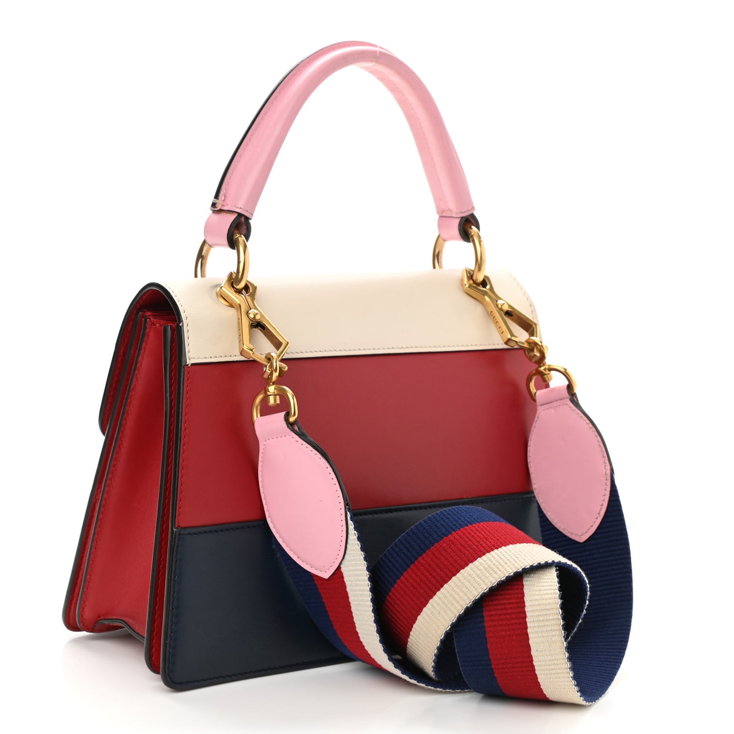 Calfskin Sylvie Web Small Queen Margaret Top Handle Bag Blue Agata Hibiscus Red Mystic White Sugar Pink