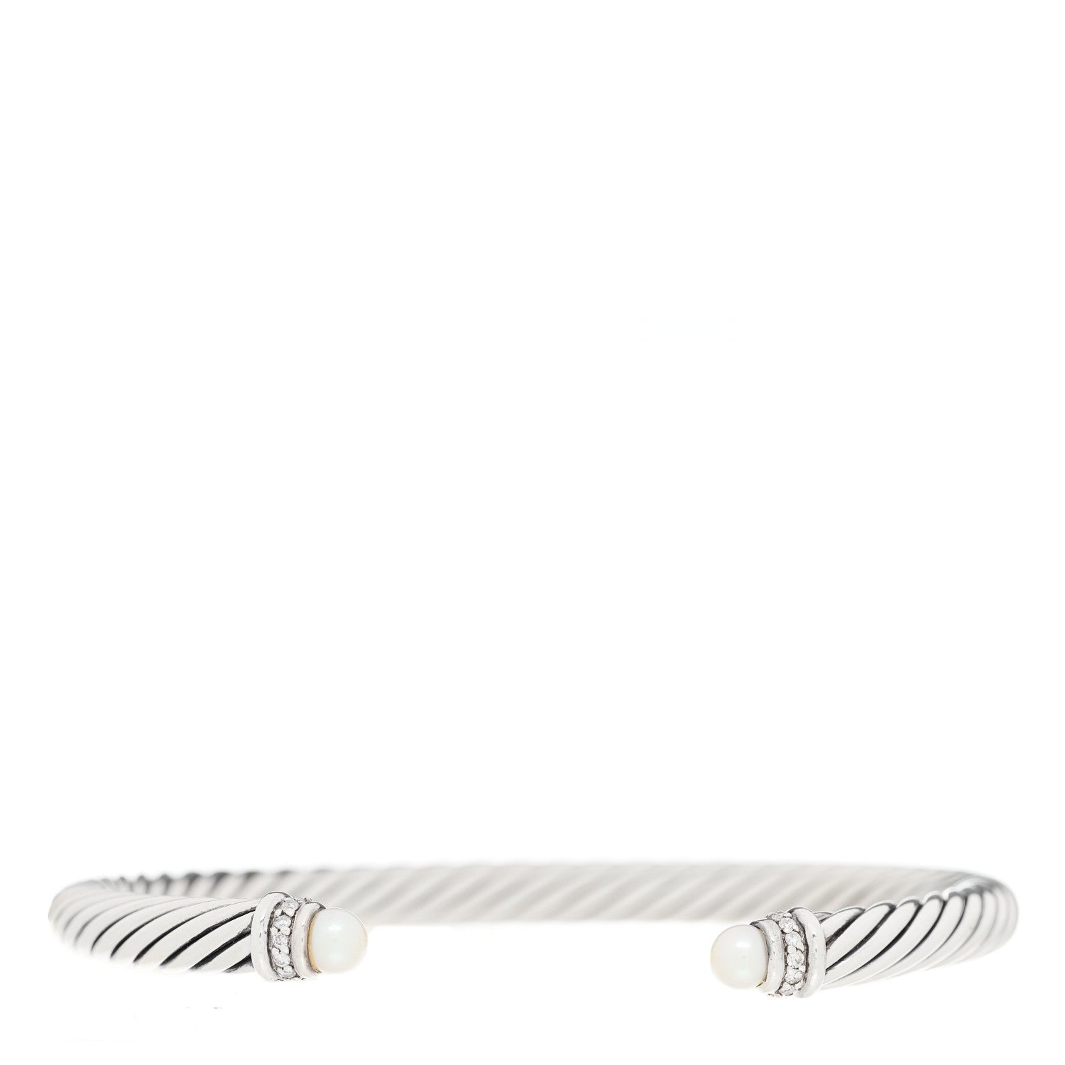 David Yurman Sterling Silver Diamond Pearl 5mm Cable Classics Bracelet 1 of 3