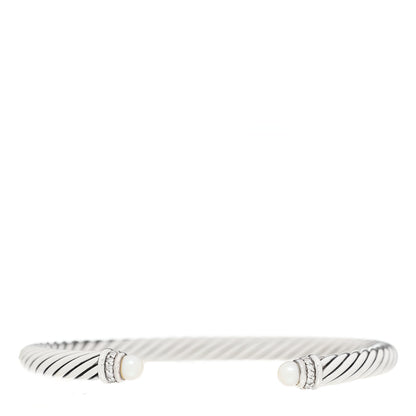 David Yurman Sterling Silver Diamond Pearl 5mm Cable Classics Bracelet 1 of 3