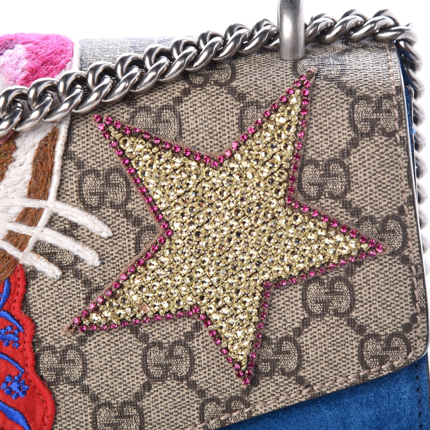 GG Supreme Monogram Embroidered Medium Dionysus Shoulder Bag Blue