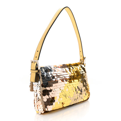 Fendi Sequin Paillettes Vitello Laminato Striped Baguette 1997 Oro Sfumato 3 of 11