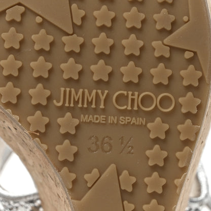 Jimmy Choo Coarse Glitter Cork Portia 120 Wedge Sandals 36.5 Silver 7 of 8