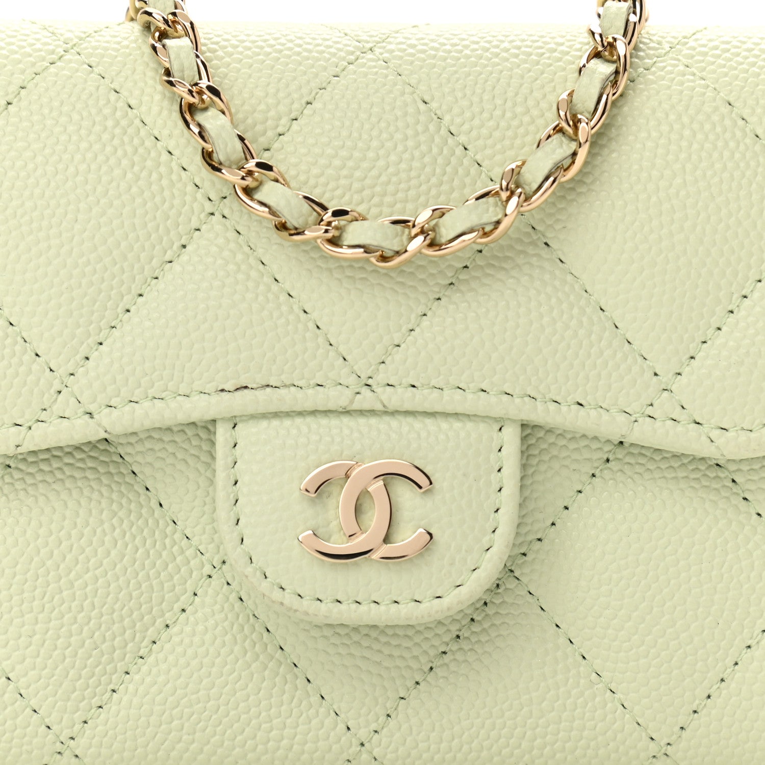 Chanel Caviar Quilted Flap Card Holder On Chain Light Green 8 of 10