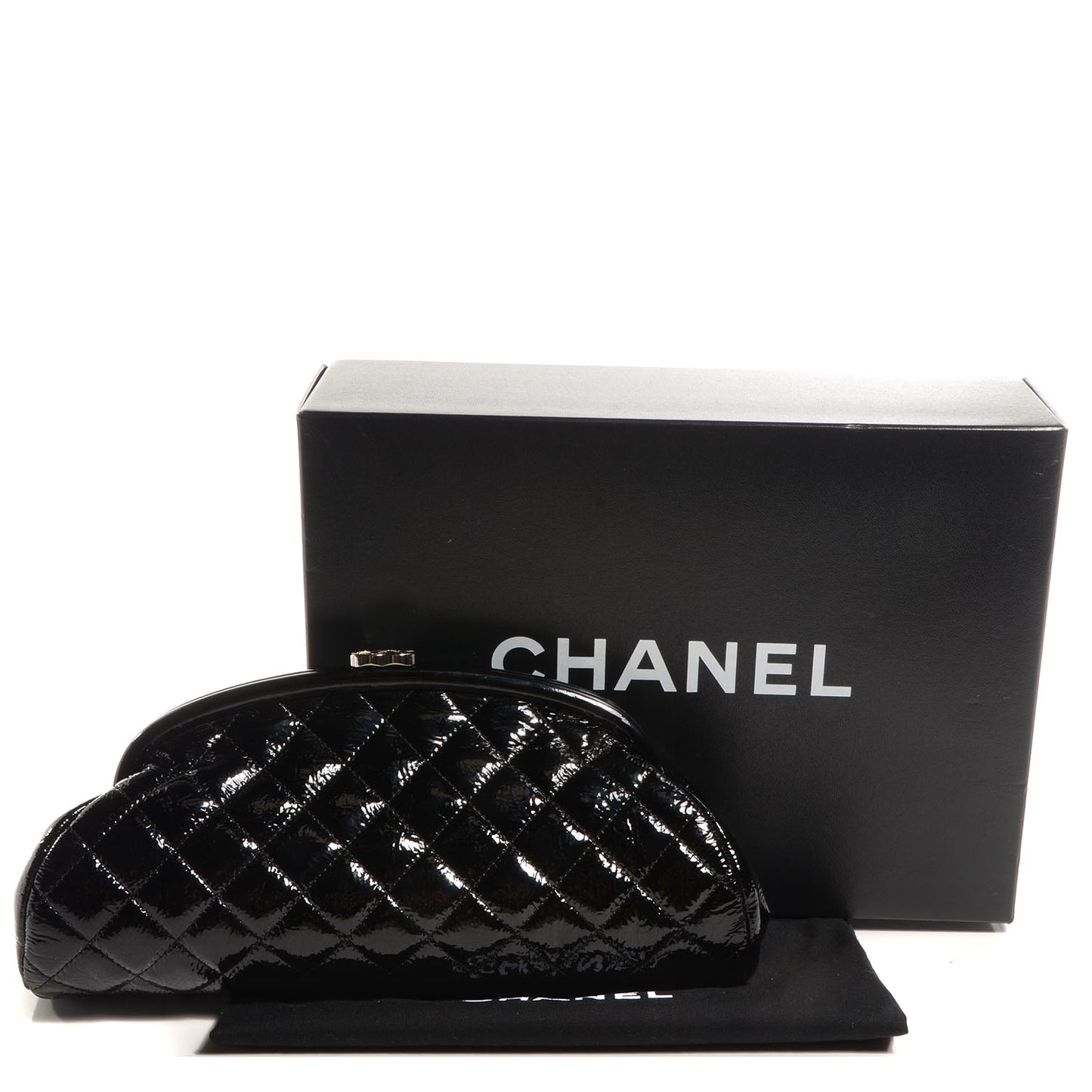 Distressed Patent Quilted Timeless Clutch Black