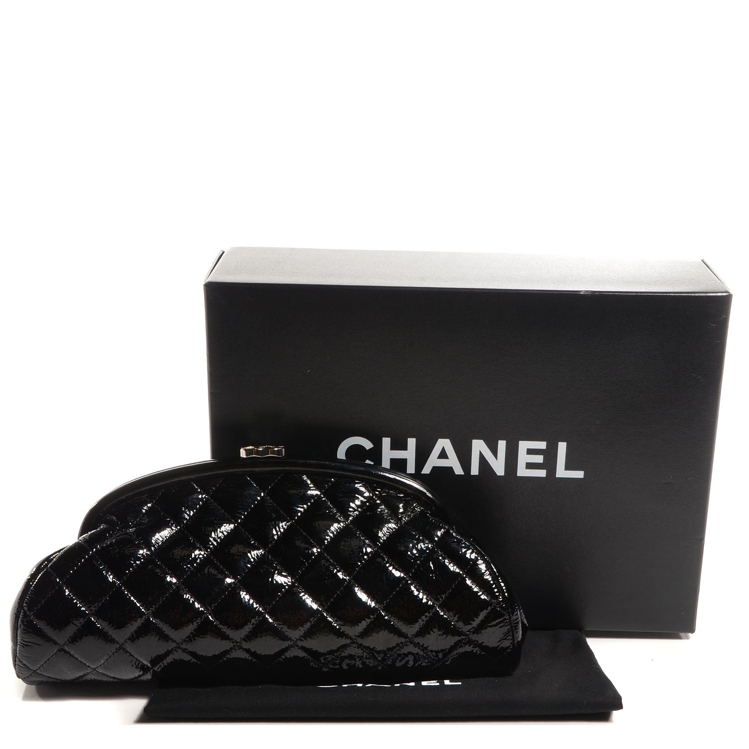 Chanel Distressed Patent Quilted Timeless Clutch Black 5 of 8