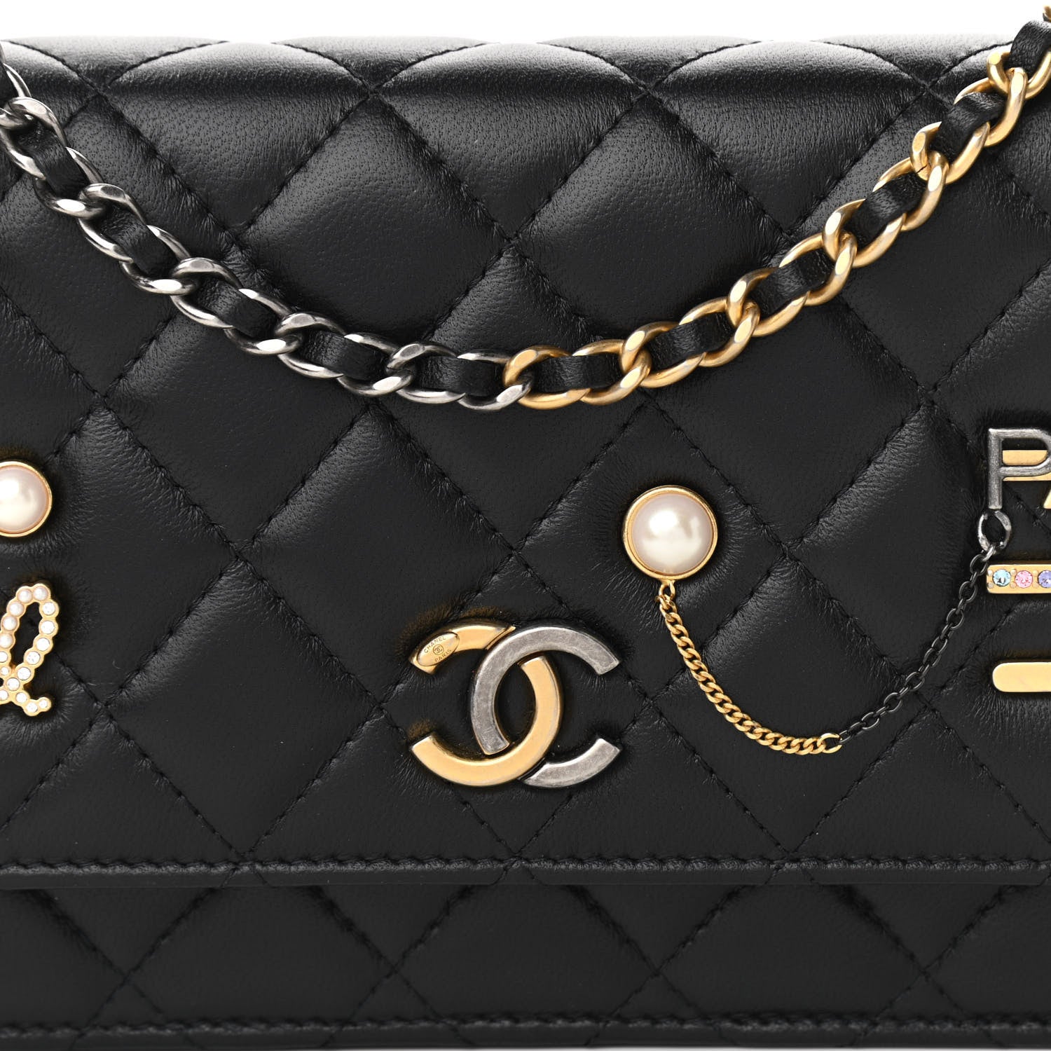 Chanel Lambskin Quilted Coco Clips Wallet On Chain WOC Black 9 of 15