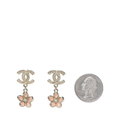 Chanel Resin Crystal CC Camellia Drop Earrings Gold Beige 2 of 4