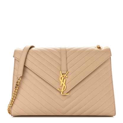 Saint Laurent Grain De Poudre Matelasse Chevron Large Monogram Satchel Nude Powder 1 of 10