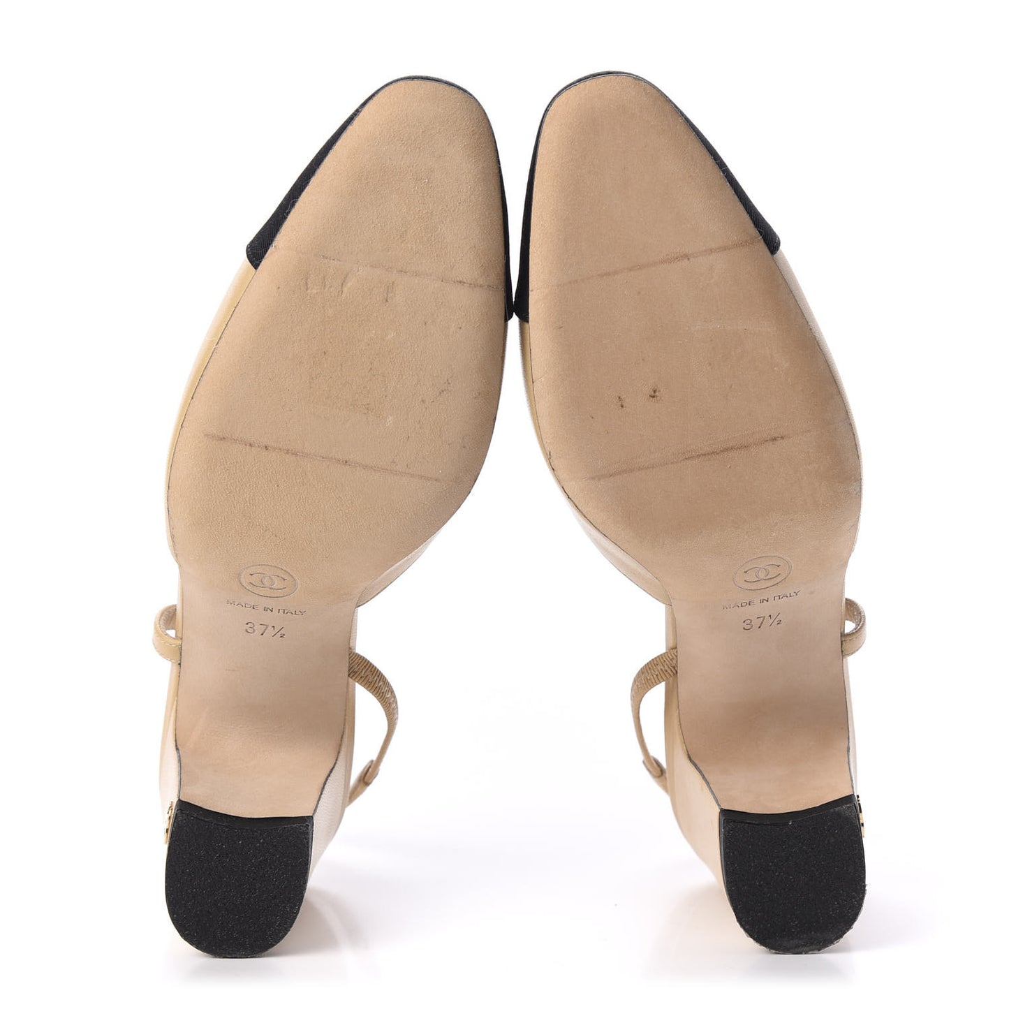Goatskin Grosgrain Cap Toe CC Slingback Pumps 37.5 Beige Black