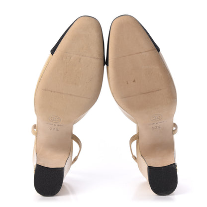 Chanel Goatskin Grosgrain Cap Toe CC Slingback Pumps 37.5 Beige Black 4 of 9