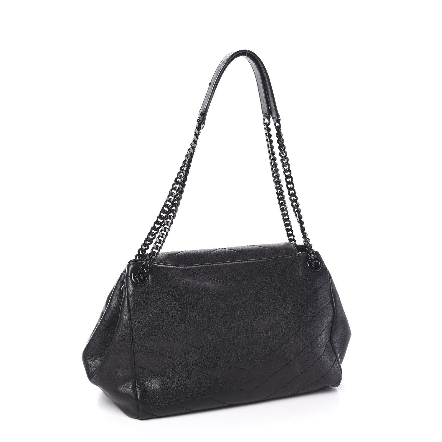 Saint Laurent Vintage Lambskin Chevron Monogram Medium Nolita Black 2 of 9