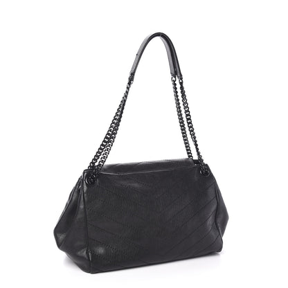 Saint Laurent Vintage Lambskin Chevron Monogram Medium Nolita Black 2 of 9