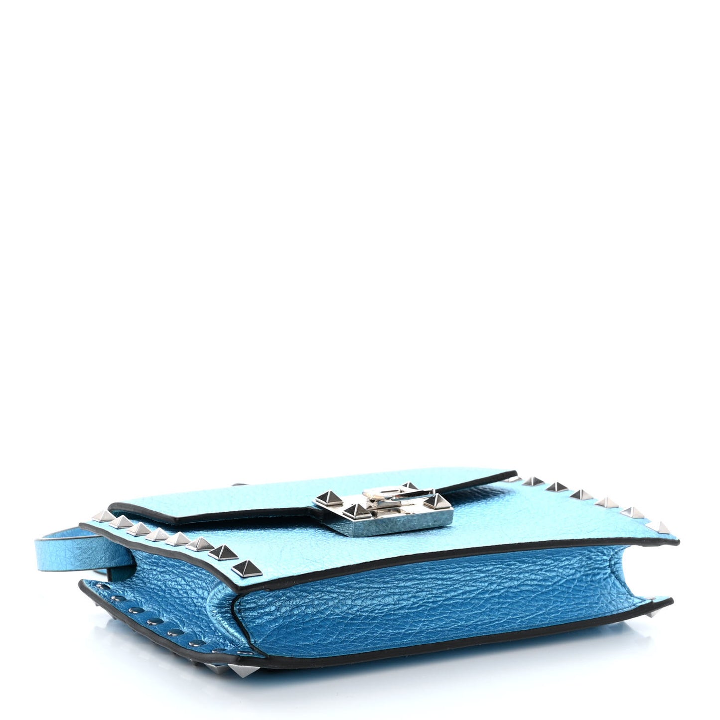 Metallic Pebbled Calfskin Small Rockstud Overlay Flap Shoulder Bag Cerulean