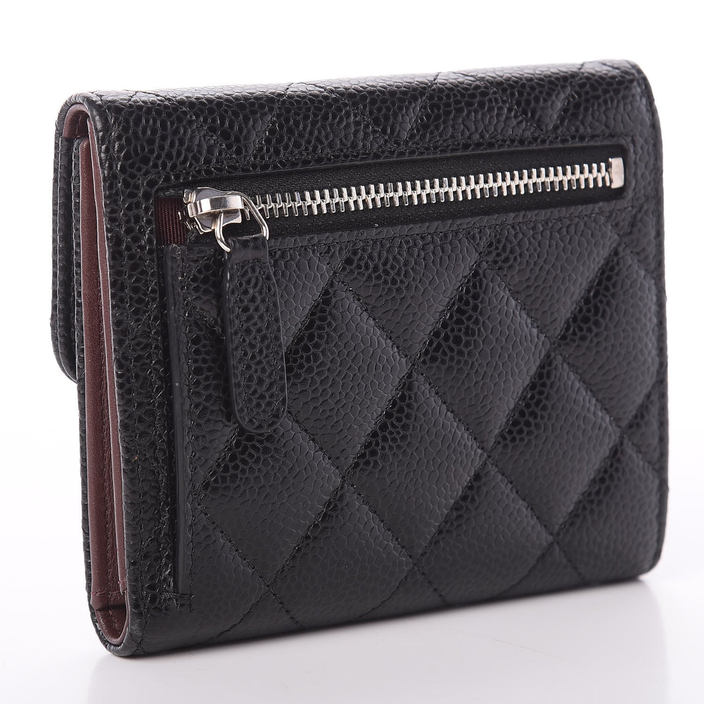 Caviar Quilted Compact Flap Wallet Black