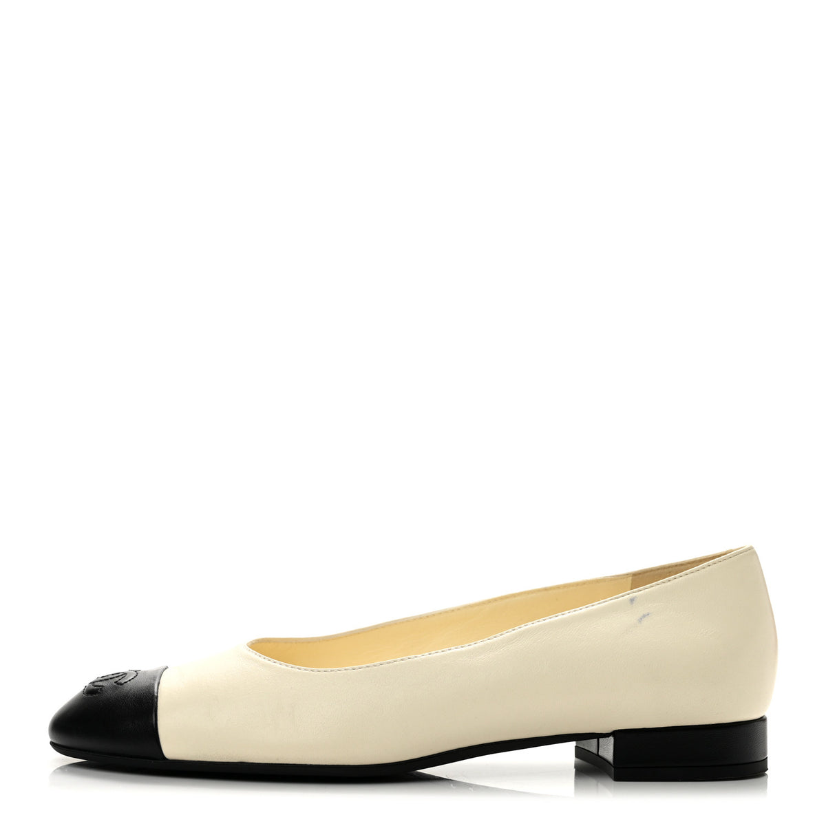 Chanel Lambskin Cap Toe CC Uniform Ballerina Flats 38 Beige Black 1 of 9