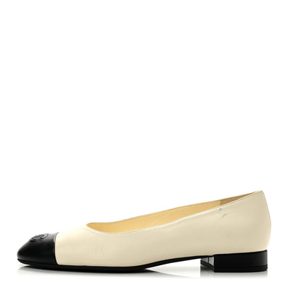 Chanel Lambskin Cap Toe CC Uniform Ballerina Flats 38 Beige Black 1 of 9