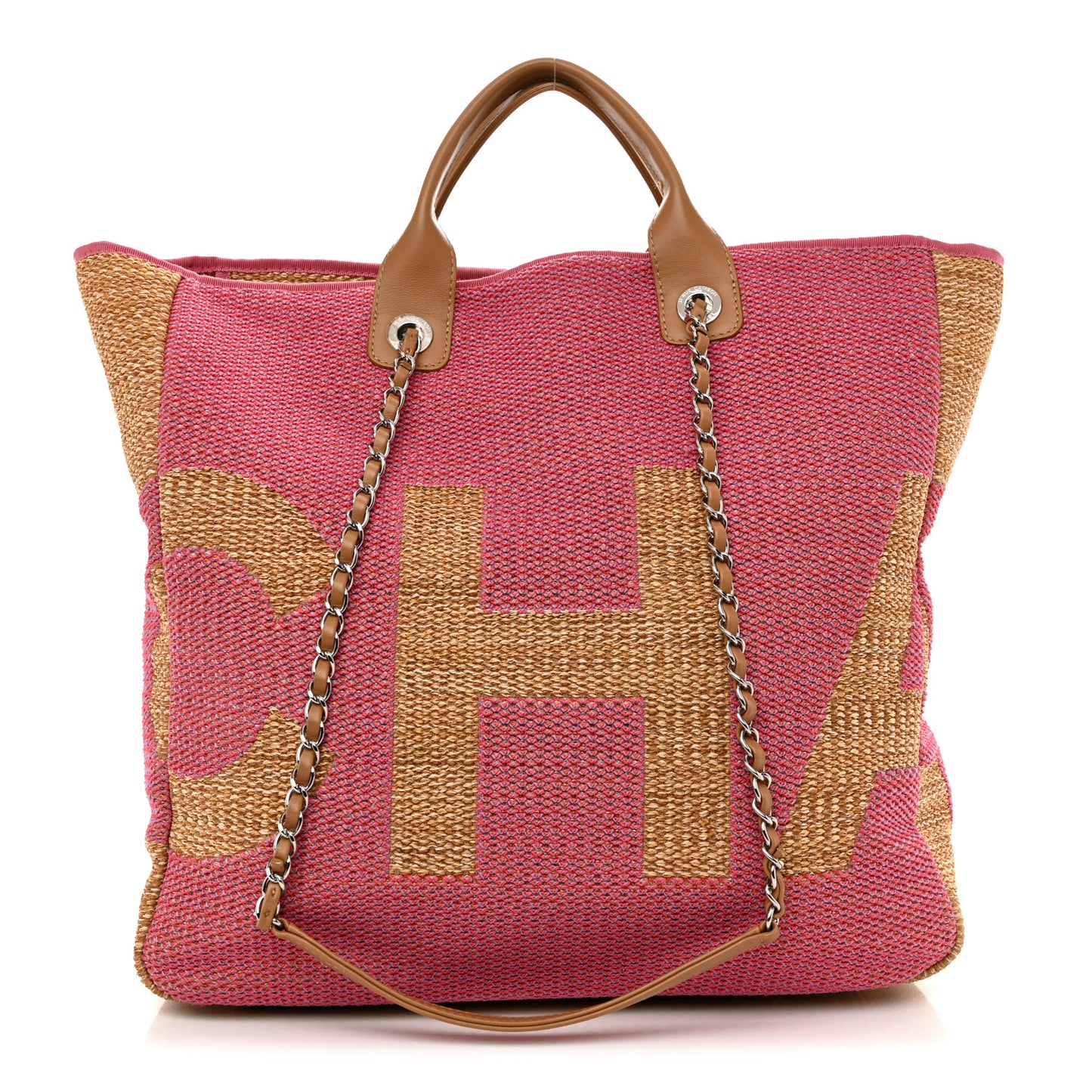 Mixed Fibers Large Shopping Bag Pink Beige