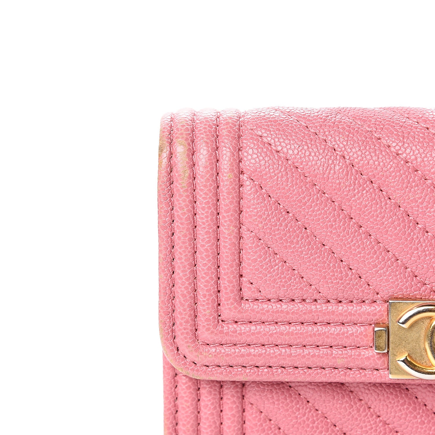 Chanel Iridescent Caviar Chevron Quilted Boy Compact Wallet Dark Pink 8 of 14
