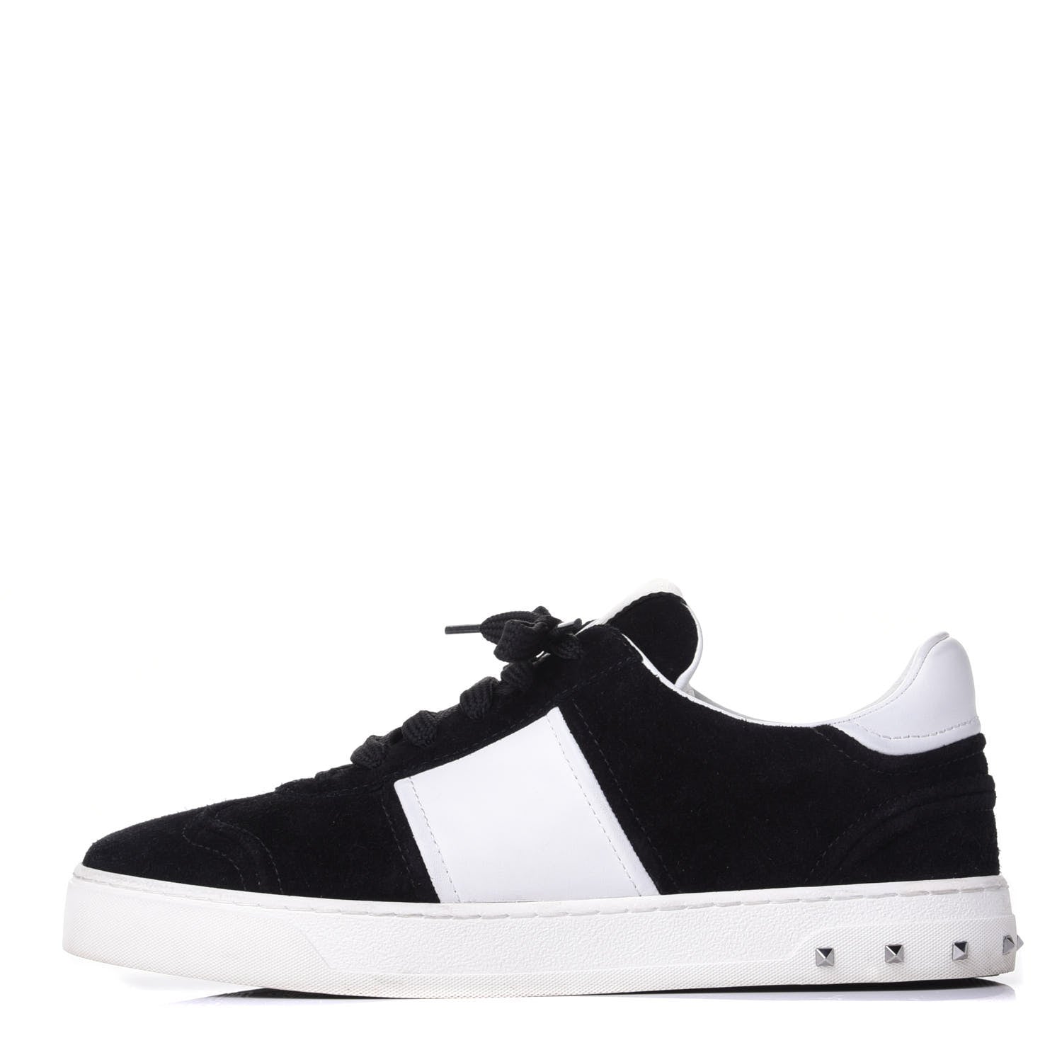 Valentino Garavani Suede Calfskin Womens Rockstud Flycrew Sneakers 40 Black White 1 of 12