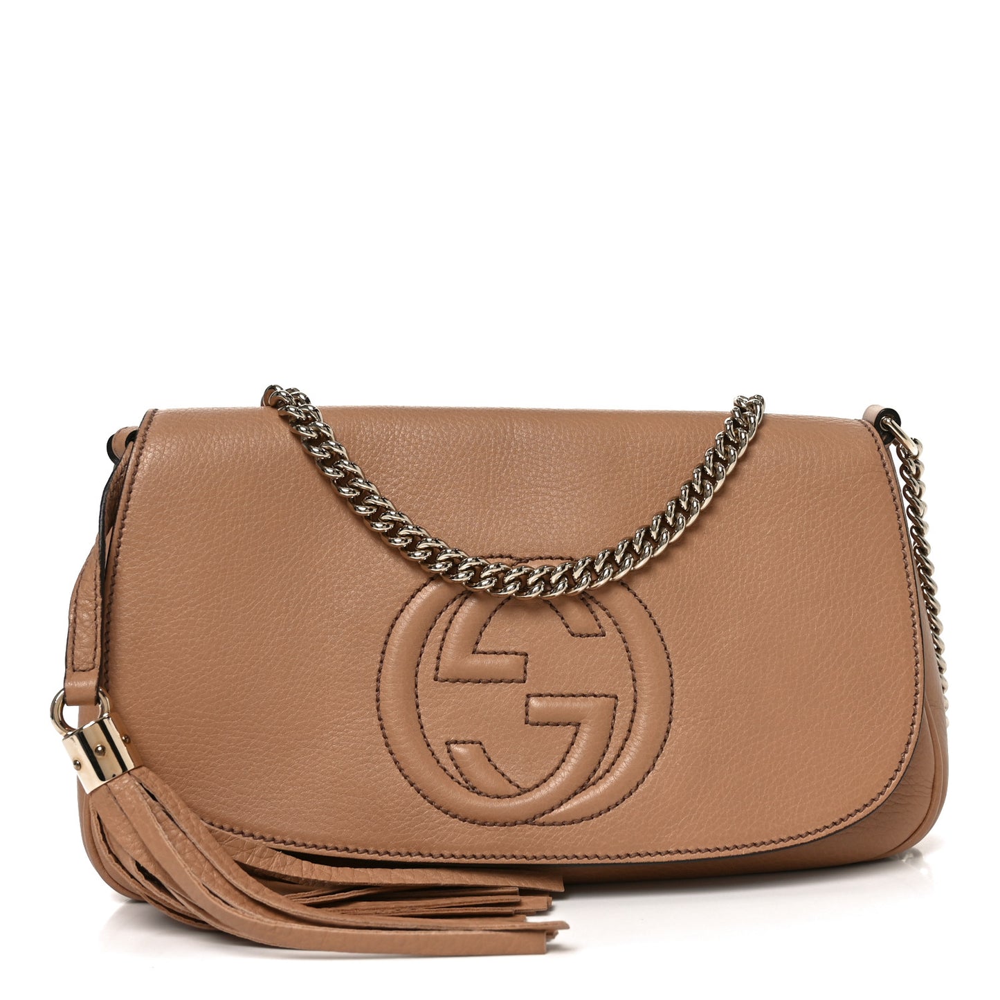 Pebbled Calfskin Medium Soho Flap Crossbody Camelia