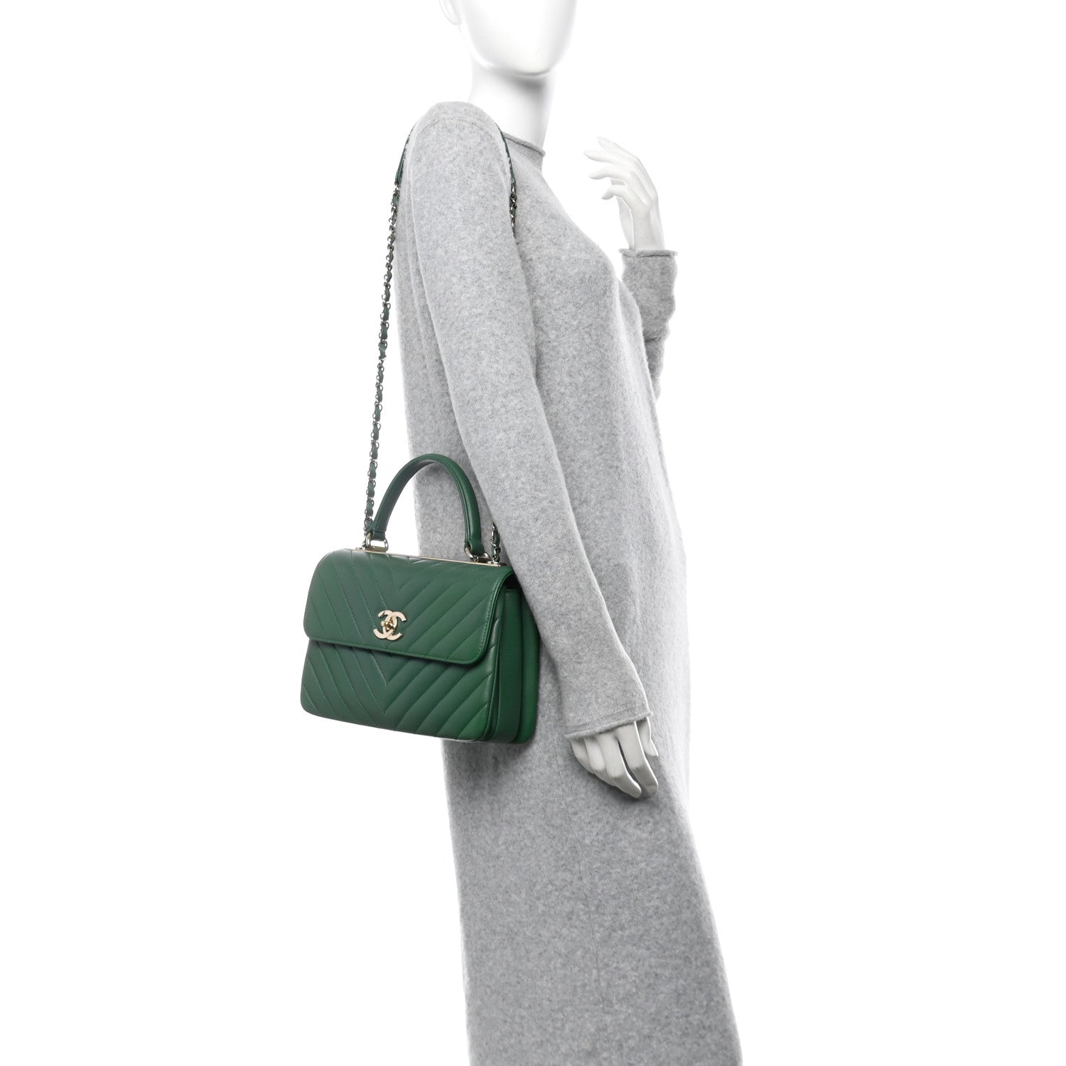 Chanel Lambskin Chevron Quilted Small Trendy CC Dual Handle Flap Bag Green 2 of 10