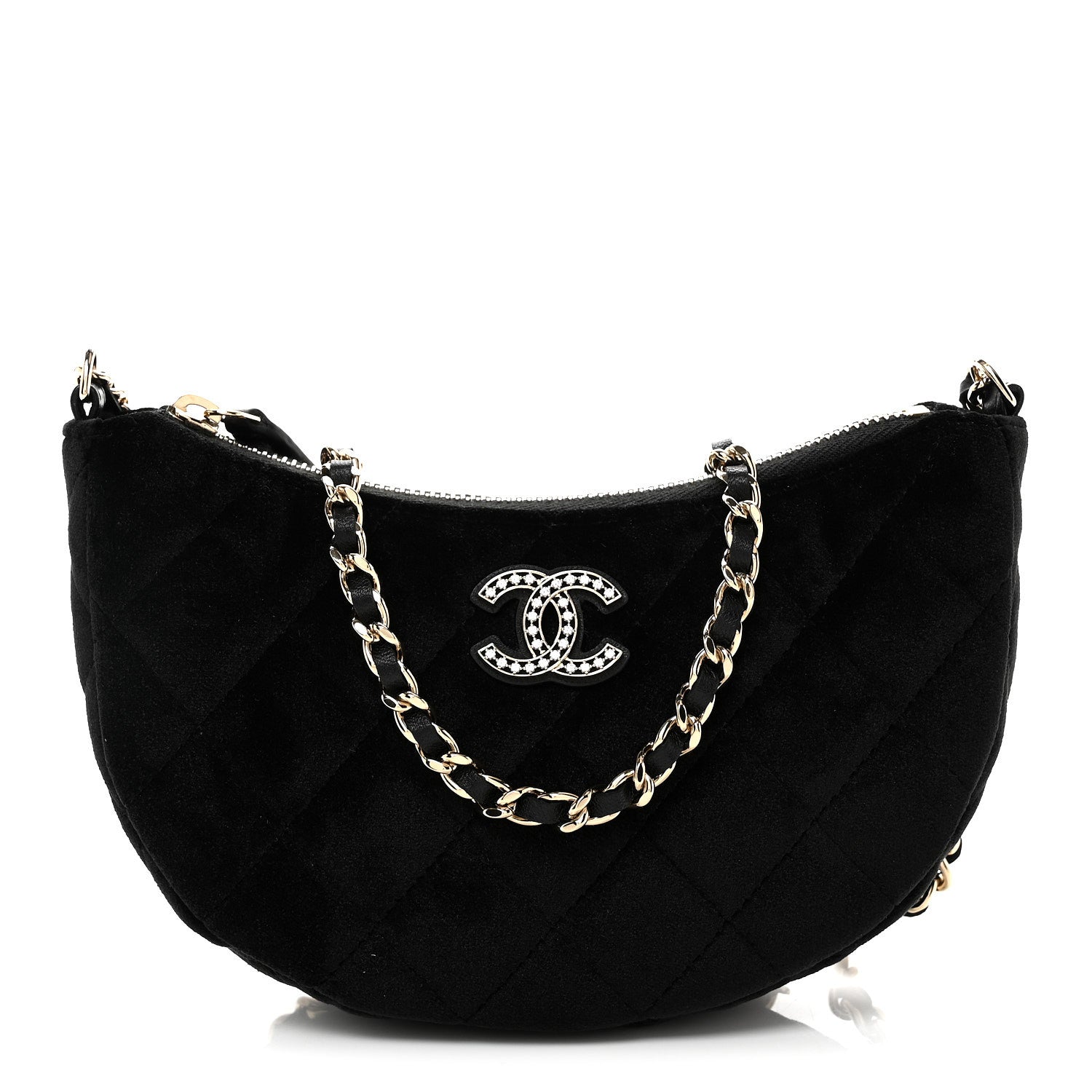 Chanel Velvet Crystal Quilted Chain Hobo Black 1 of 10