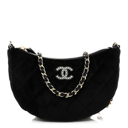 Chanel Velvet Crystal Quilted Chain Hobo Black 1 of 10